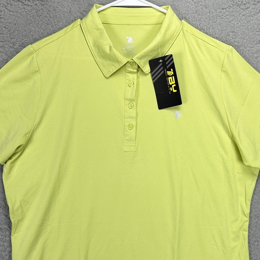 TBMPOY Womens Golf Polo Shirt 2XL Lime Green Short Sleeve Rugby Stretch Logo NEW